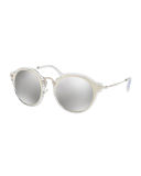 Trimmed Mirrored Round Sunglasses