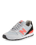 Embossed Leather Sneaker, Gray/Pink