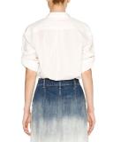 Airy Poplin Button-Front Blouse, White
