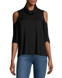 Cold-Shoulder Cowl-Neck Top, Black