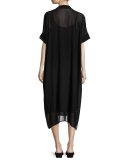 Long Boxy Sheer Silk Dress, Black
