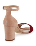 Lauratomod Colorblock Suede Ankle-Wrap Sandal, White/Red