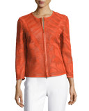 Leaf-Cut Leather 3/4-Sleeve Jacket, Orange