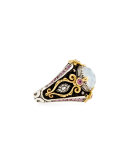 Pink Tourmaline & Pink Crystal Quartz Over Sapphire Ring