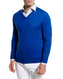 Fine-Gauge V-Neck Sweater, Royal Blue