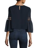 Jaylen Bell-Sleeve Lace-Trim Blouse