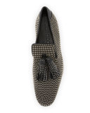 Foxley Micro-Stud Leather Tassel Loafer, Black