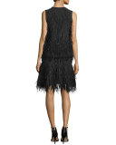 Feather-Embellished Cashmere Shell, Charcoal Melange
