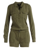 Evia Long-Sleeve Romper, Desert Olive