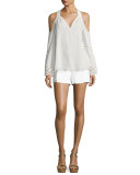 Adele Slit-Hem Stretch-Viscose Shorts, Ivory