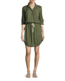 Frayed-Edge Cargo Shirtdress, Green