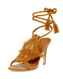 Ady Woven Ankle-Wrap 100mm Sandal, Mahogany