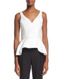 Sleeveless V-Neck Peplum Top, Ivory
