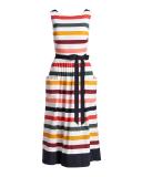 Sleeveless Striped Belted Midi Dress, Multicolor