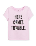 here comes trouble jersey tee, pink, size 7-14