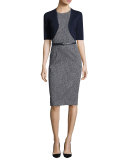 Belted Sleeveless Sheath Dress, Maritime/White