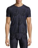 Limited Edition Crown Lion-Print V-Neck T-Shirt, Navy