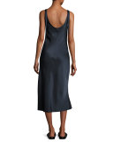 Sleeveless Ruched Satin Slip Dress, Navy