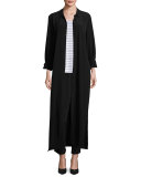 Crinkled Crepe Maxi Shirtdress, Black