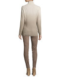 Suede Zip-Cuff Slim-Leg Pants, Portobello