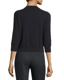 floral-appliqué button-front cardigan, black