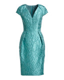 Cap-Sleeve Jacquard Cocktail Dress, Jade