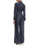 Chambray Zip-Front Jumpsuit, Indigo