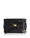 Sutton Leather Bow Evening Clutch Bag, Black/Gold