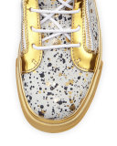 Paint-Splatter Mid-Top Sneaker, Gold/White