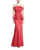 Jemima Cold-Shoulder Peplum Gown, Barberry