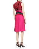 Kizzie Colorblock Dress W/Fringe Trim, Burgundy