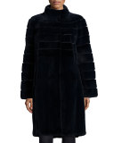 Reversible Horizontal Mink Fur Coat, Navy