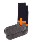 Plus Sign Knit Socks, Orange/Navy/Charcoal