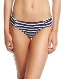 Breton-Striped Shirred-Side Hipster Swim Bottom