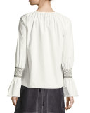 Long-Sleeve Poplin Henley Top