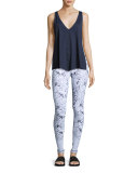 Leaf Jacquard Athletic Leggings, White