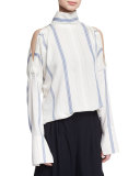 Warren Striped Cold-Shoulder Blouse, Ivory/Blue