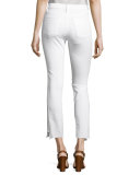 Le High Straight Side-Step Raw-Hem Jeans, Blanc