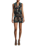Meadow Sleeveless Floral-Print Romper, Black/Combo