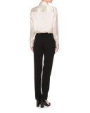 Button-Front Skinny-Striped Blouse, Cream/Black