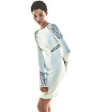 Embellished Lace-Inset Cocktail Dress, White