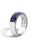 Men's Classic Chain Silver Band Ring with Lapis, Size 10