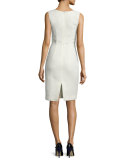 Sleeveless Sequined Tweed Sheath Dress, Vanilla