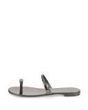 Metallic Crystal Toe-Ring Flat Sandal, Anthracite 