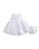 Cotton Poplin Eyelet Dress w/ Bloomers, White, Size 12-24 Months