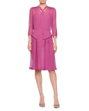 3/4-Sleeve Ric Rac-Hip Belted Dress, Peony/Lavender