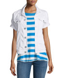 The Rolled Sleeve Denim Trucker Jacket, Sugar (White)