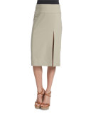 Mid-Rise Straight Wool Skirt W/Slit, Sand