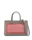 Pandora Demi Vitello & Crocodile Small Tote Bag, Gray/Pink