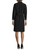 Snap-Front Belted Safari Shirtdress, Black